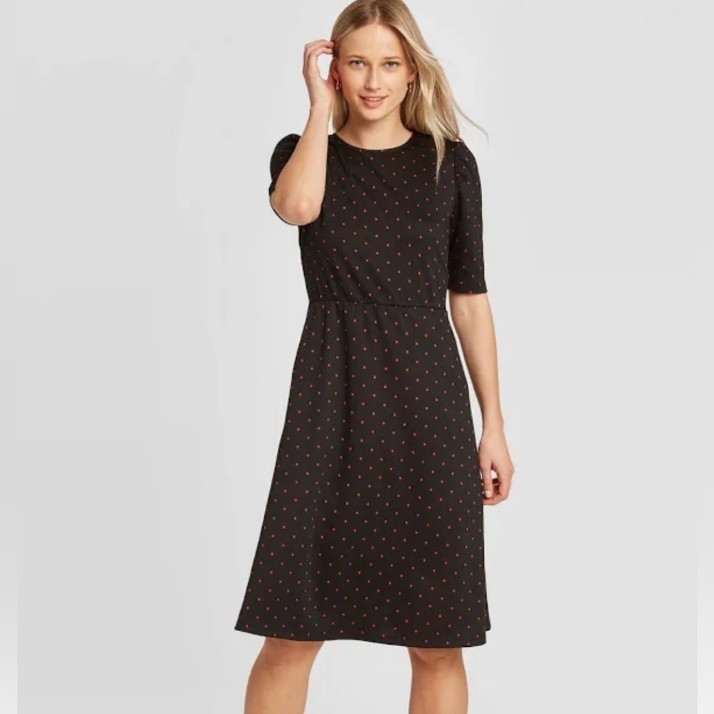 Who What Wear | Black Red Polka Dot Knee Length Decent Dress Size XS